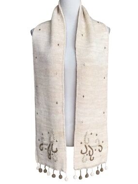 Neckworks Embroidered Wool Scarf With Pom Poms